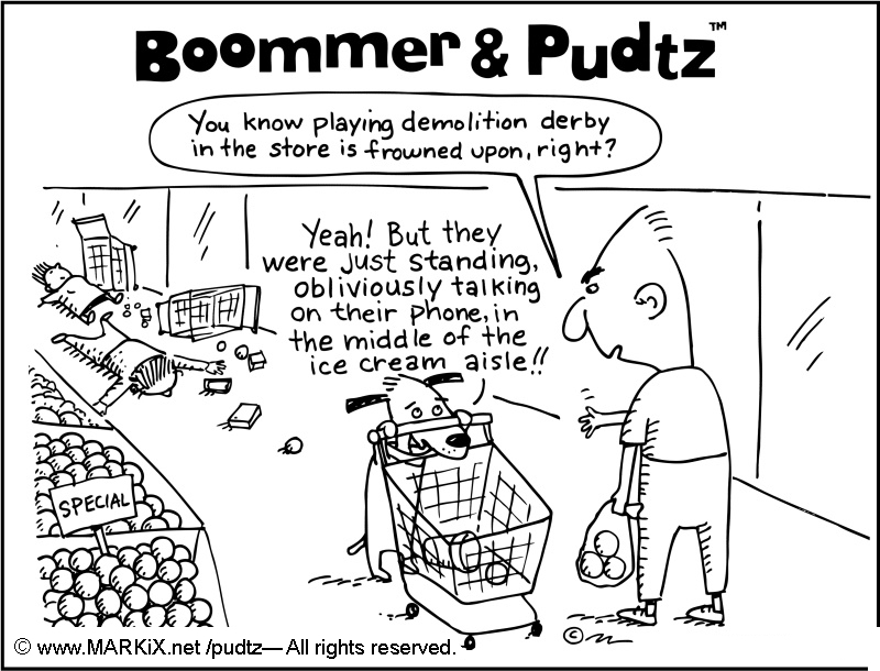 Boommer and Pudtz and in the store. You know playing demolition derby in the store is frowned upon, right?